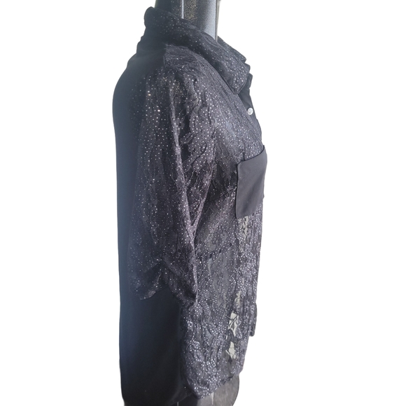 Champagne Black Lace Cropped Sleeve Top M - Picture 4 of 7